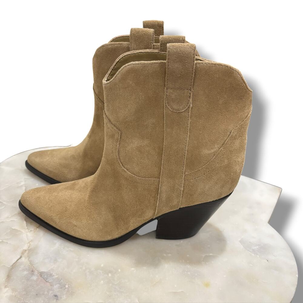 Marc Fisher LTD Marlie Tan Western Boot Cowgirl Size 8.5 Genuine Suede